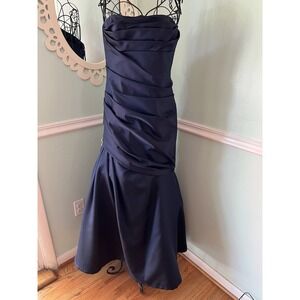 BARBARA KATZ BOCA RATON formal strapless 8  navy blue gown